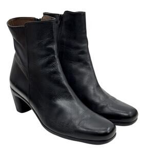 Arche Classic Boot Ankle Bootie‎ Women SZ 7 Black Square Toe Leather Kitten Heel